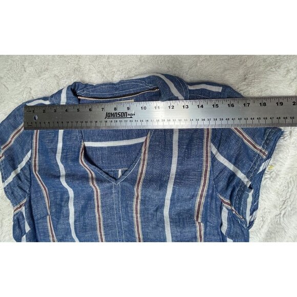 Pilcro by Anthropologie V-Neck Striped Belted Shift Dress Short Sleeve Sz 2 Blue - Picture 6 of 10